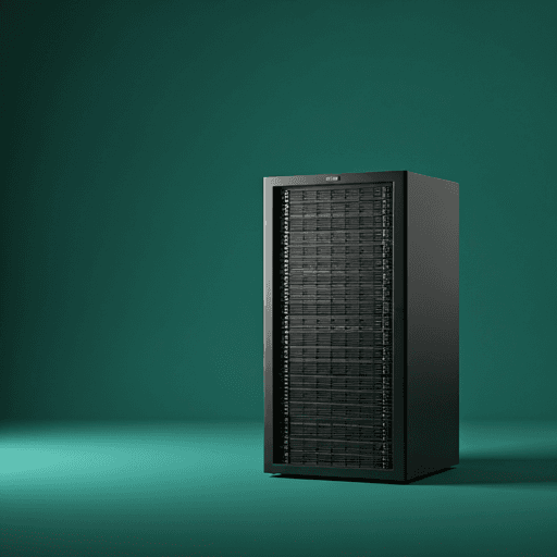 A single dark server rack rendered in 3D, standing in for the containerized infrastructure this migration consolidated onto